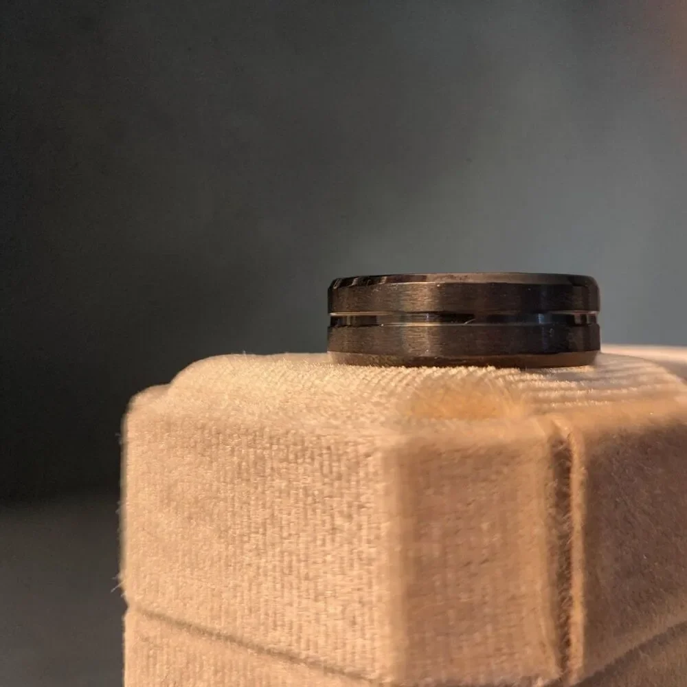 Brushed & Center Polished Black Titanium Mens Ring Band Size 12